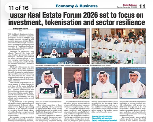 Qatar Tribune - Qatar Real Estate Forum 2026 set to focus on investment, tokenisation and sector resilience